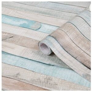 NWT-BEACH WOOD GRAIN PEEL & STICK CONTACT PAPER-4 ROLLS